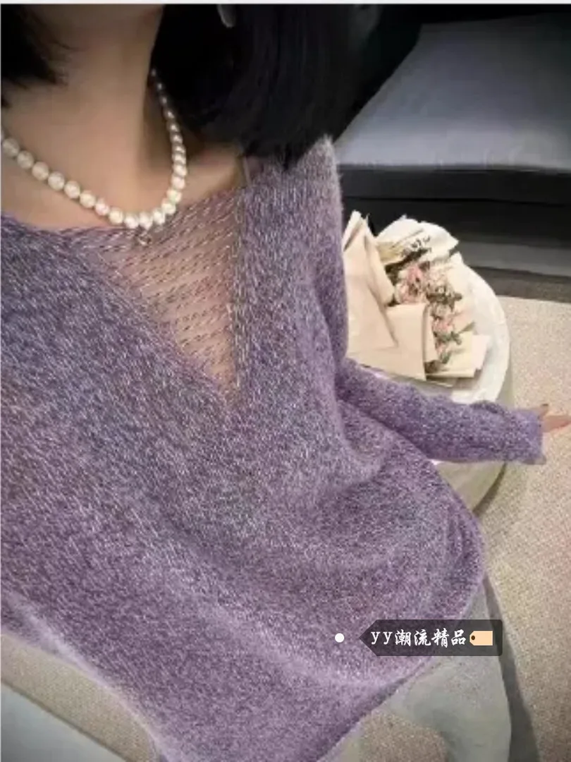 Женский свободный вязаный фиолетовый свитер V-Ne Long Sve, удобный дышащий модный уникальный базовый слой для ранней зимы, топ
Женский свободный вязаный фиолетовый свитер V-Ne Long Sve, удобный дышащий модный уникальный базовый слой для ранней зимы, топ