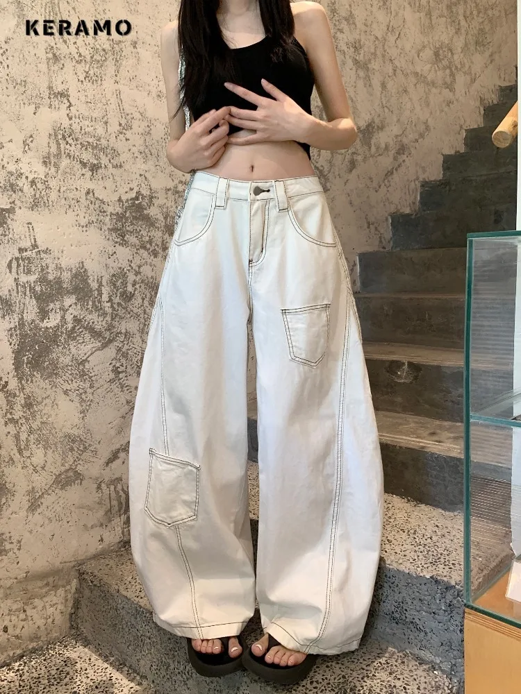 American Retro White Oversized Jeans Women High Waist Casual Baggy Pocket Y2K Pants 2000S Normcore Grunge Street Denim Trouser
American Retro White Oversized Jeans Women High Waist Casual Baggy Pocket Y2K Pants 2000S Normcore Grunge Street Denim Trouser