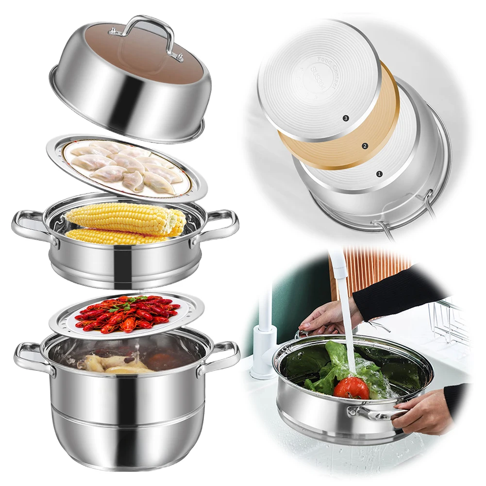 11inch 3 Tier Stainless Steel Steamer Pot with Lid & Handle Food Steamer for Vegetable Dumpling Stock Sauce Food
11inch 3 Tier Stainless Steel Steamer Pot with Lid & Handle Food Steamer for Vegetable Dumpling Stock Sauce Food