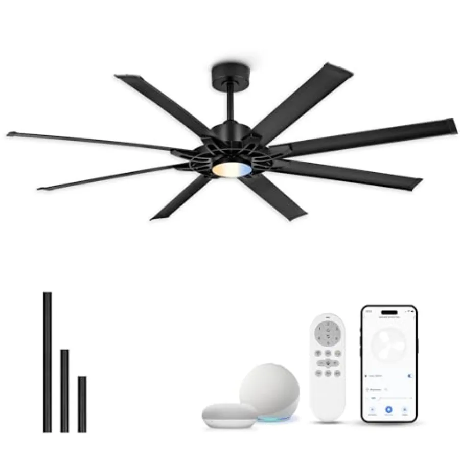 72 Inch Industrial Ceiling Fan with Light for Garage, Living Room and Patio: Aluminum Metal Blades, Smart Alexa Compatibility,
72 Inch Industrial Ceiling Fan with Light for Garage, Living Room and Patio: Aluminum Metal Blades, Smart Alexa Compatibility,
