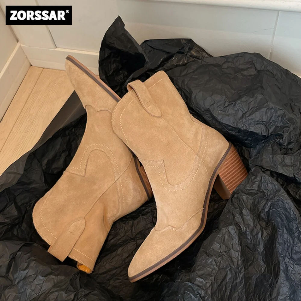 Western Cowboy Boots Women Pointed Toe Chunky Heel Suede Ankle Boots Classic Vintage Modern Style High Heel Short Boots Women
Western Cowboy Boots Women Pointed Toe Chunky Heel Suede Ankle Boots Classic Vintage Modern Style High Heel Short Boots Women