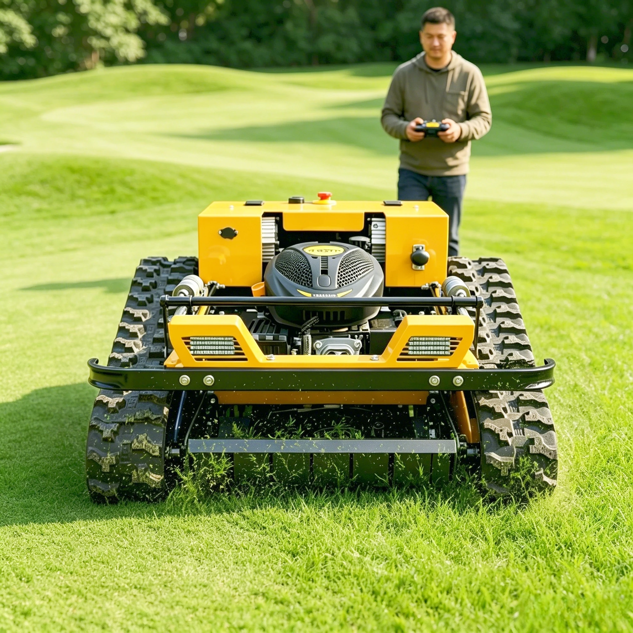 High Torque Remote Controlled Lawn Mower, Wear Resistant Tracks for Complex Terrain, Garden, Orchard and Farm Fields Customized
High Torque Remote Controlled Lawn Mower, Wear Resistant Tracks for Complex Terrain, Garden, Orchard and Farm Fields Customized