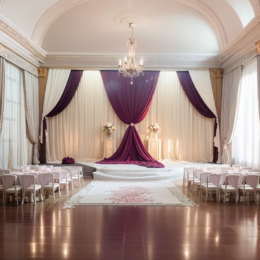 Luxurious white and purple wedding stage background decoration romantic wedding curtains and swags
Luxurious white and purple wedding stage background decoration romantic wedding curtains and swags