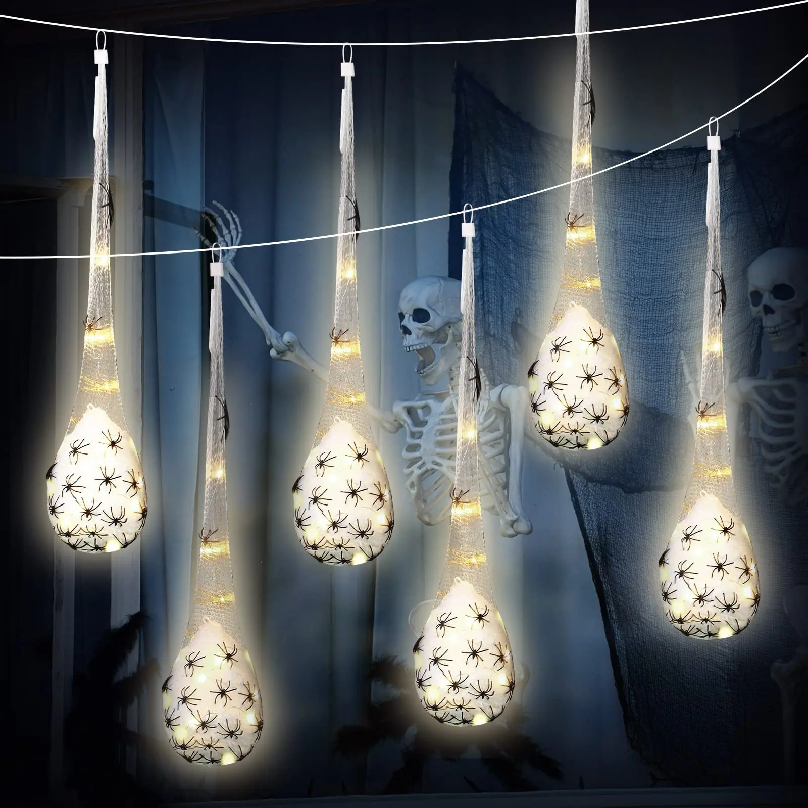 Halloween Hanging Spider Egg Sacs with Lights, Realistic Spiders Haunted House Props for Indoor Outdoor Halloween Party Decor
Halloween Hanging Spider Egg Sacs with Lights, Realistic Spiders Haunted House Props for Indoor Outdoor Halloween Party Decor