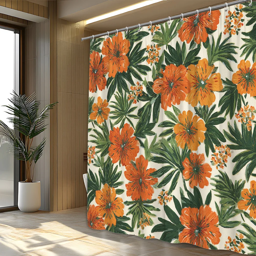 1 шт., ярко-оранжевая занавеска для душа с гибискусом, большие цветы и зеленые листья на кремовом фоне, полиэфирная ткань, которую можно стирать в машине 
1 шт., ярко-оранжевая занавеска для душа с гибискусом, большие цветы и зеленые листья на кремовом фоне, полиэфирная ткань, которую можно стирать в машине