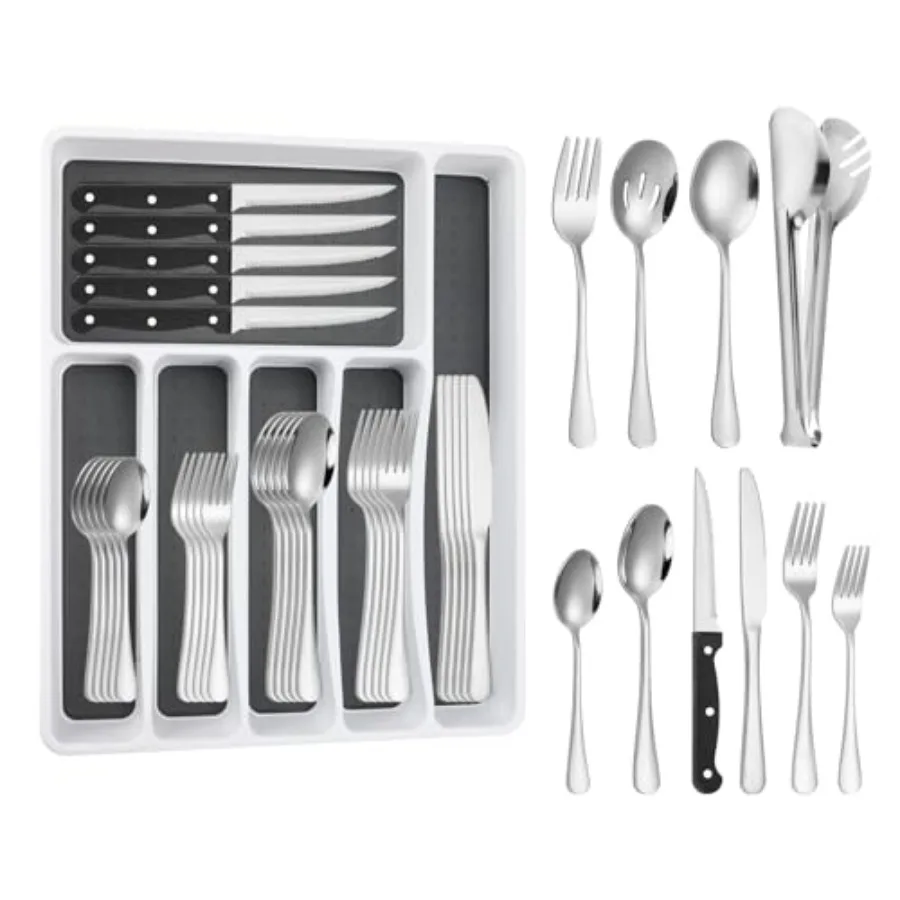 65PCS Silverware Set for 10 with Flatware Drawer Organizer, Stainless Steel Cutlery Set with Steak Knives, Include Spoons and F
65PCS Silverware Set for 10 with Flatware Drawer Organizer, Stainless Steel Cutlery Set with Steak Knives, Include Spoons and F
