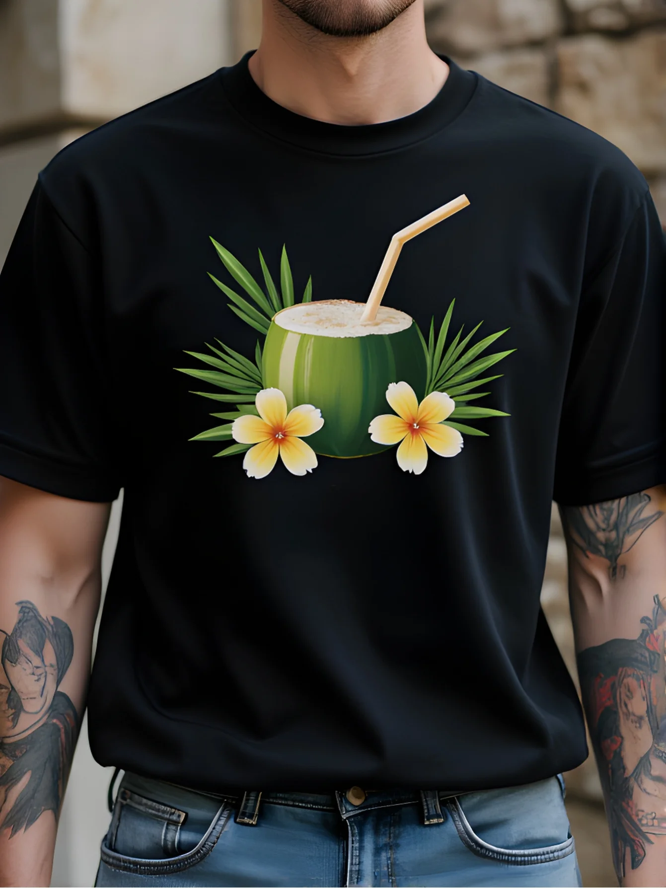 Футболка с рисунком тропического кокосового напитка, мужская повседневная хлопковая футболка для летнего пляжного отдыха и отдыха
Футболка с рисунком тропического кокосового напитка, мужская повседневная хлопковая футболка для летнего пляжного отдыха и отдыха