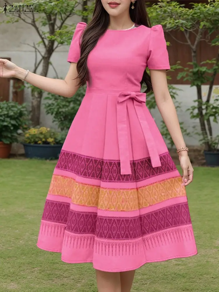 ZANZEA Elegant Woman Party Dress O-Neck Short Sleeve Bow Detail Fitted Waist Ethnic Printing A-Line Knee-Length Dresses S-3XL
ZANZEA Elegant Woman Party Dress O-Neck Short Sleeve Bow Detail Fitted Waist Ethnic Printing A-Line Knee-Length Dresses S-3XL