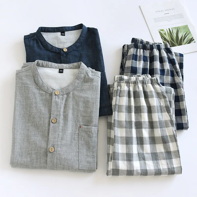Spring Autumn Men Cotton Round Neck Plaid Pajamas Two Piece Long Sleeve Top Trousers Loungewear Suit
Spring Autumn Men Cotton Round Neck Plaid Pajamas Two Piece Long Sleeve Top Trousers Loungewear Suit