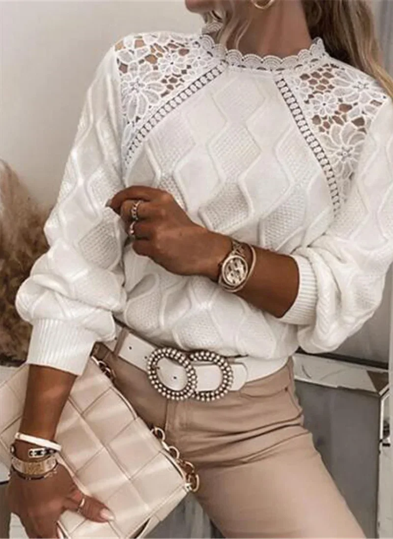 Spring Knitting Lace Women's Sweater White O-neck Long Sleeve Keep Warm Loose Sweaters Female Casual Trendy Ladies Clothes
Spring Knitting Lace Women's Sweater White O-neck Long Sleeve Keep Warm Loose Sweaters Female Casual Trendy Ladies Clothes