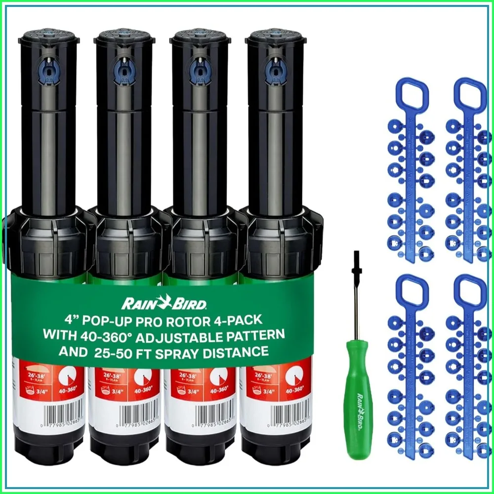 Adjustable Rotor Sprinkler 4-Pack with Nozzles & Tool - 40-360° Arc, 25-50 ft Range, 3/4" Inlet
Adjustable Rotor Sprinkler 4-Pack with Nozzles & Tool - 40-360° Arc, 25-50 ft Range, 3/4" Inlet