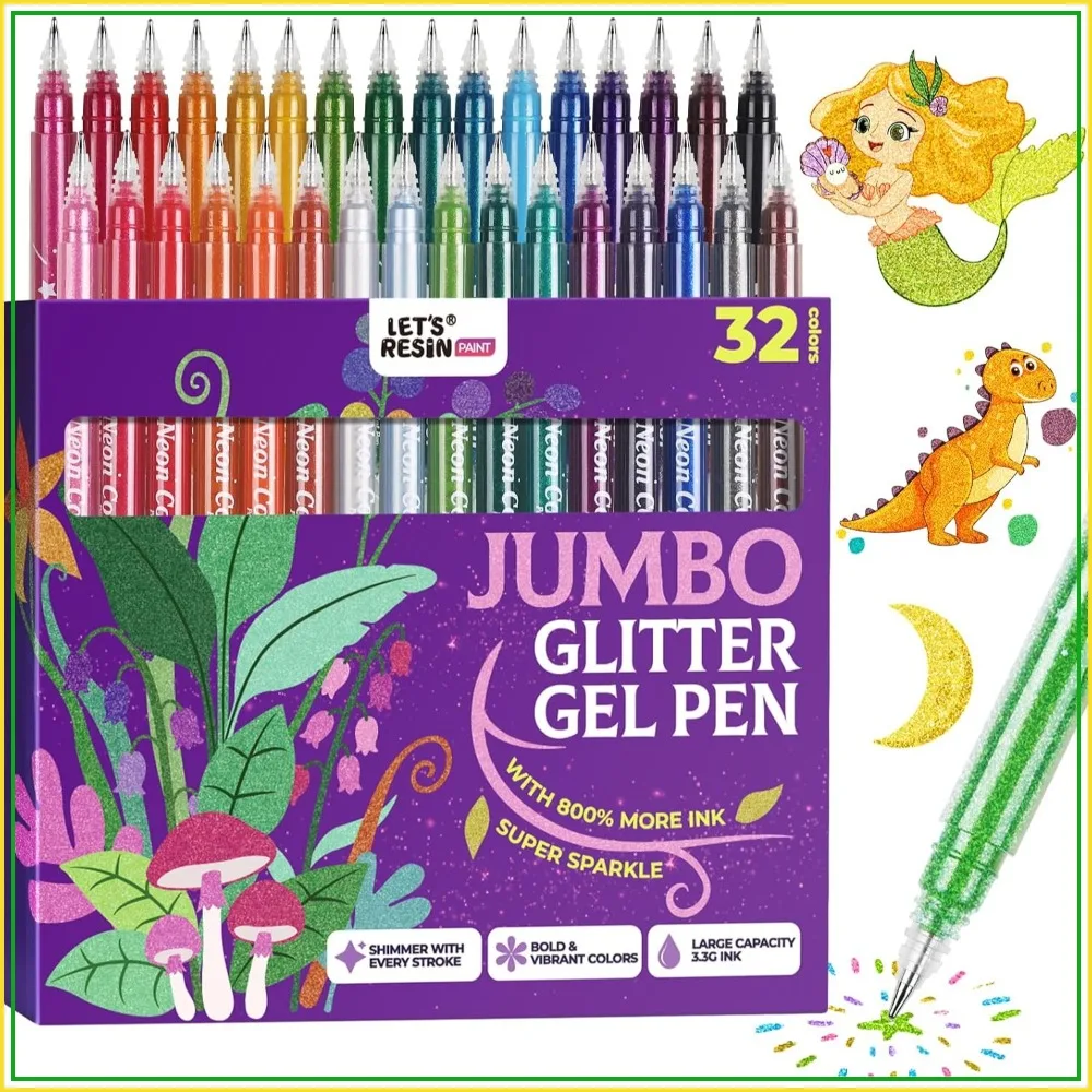 32-Color Jumbo Glitter Gel Pen Set, Metallic Shimmer Pens for Adult Coloring, Scrapbooking, DIY Crafts, Non-Toxic Smooth Ink
32-Color Jumbo Glitter Gel Pen Set, Metallic Shimmer Pens for Adult Coloring, Scrapbooking, DIY Crafts, Non-Toxic Smooth Ink