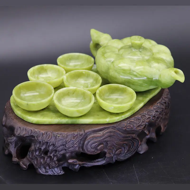 Traditional Chinese Natural nanyu Jade Green Pumpkin Tea Set Teapot Teacup Jade Carving Exquisite Ornament handicraft
Traditional Chinese Natural nanyu Jade Green Pumpkin Tea Set Teapot Teacup Jade Carving Exquisite Ornament handicraft