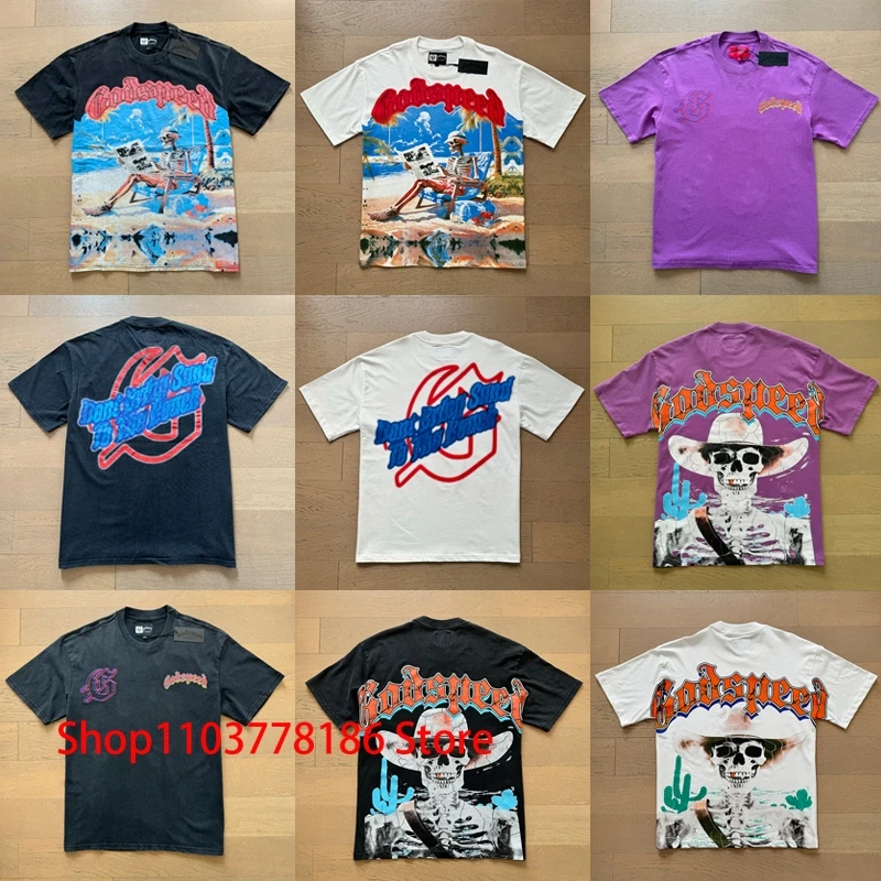 Real Photo Godspeed T-Shirt Letter Logo Skeleton Seaside Holiday Scenery Print Short Sleeve Tee Shirts Tops Men Women Pullover
Real Photo Godspeed T-Shirt Letter Logo Skeleton Seaside Holiday Scenery Print Short Sleeve Tee Shirts Tops Men Women Pullover