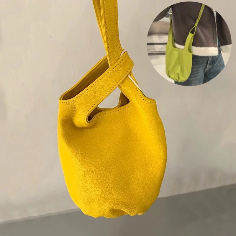 Soft Leather Bucket Bag Creative Cute High Quality Leather Solid Color Versatile Casual Commuter Yellow Basket Crossbody Handbag
Soft Leather Bucket Bag Creative Cute High Quality Leather Solid Color Versatile Casual Commuter Yellow Basket Crossbody Handbag