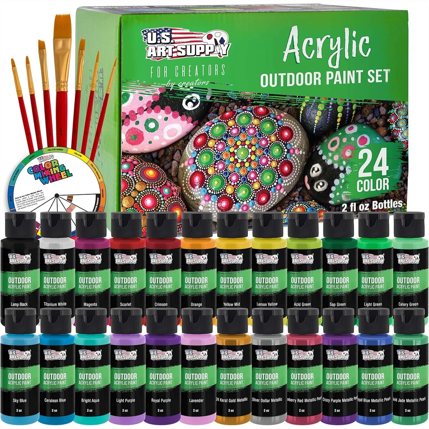 24 Vivid 2oz Acrylic Paint Set With 7 Brush Kit For Canvas Rocks Wood Crafts
24 Vivid 2oz Acrylic Paint Set With 7 Brush Kit For Canvas Rocks Wood Crafts