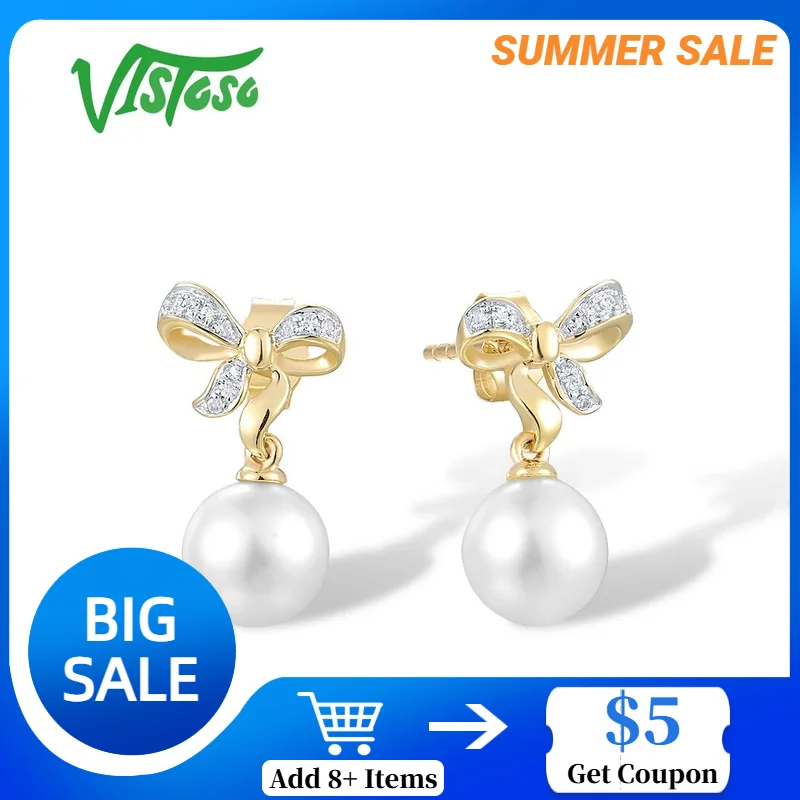 VISTOSO 9K 375 Yellow Gold Earrings For Women Fresh Water White Pearl Diamond Earrings Ribbon Elegant Trendy Gift Fine Jewelry
VISTOSO 9K 375 Yellow Gold Earrings For Women Fresh Water White Pearl Diamond Earrings Ribbon Elegant Trendy Gift Fine Jewelry