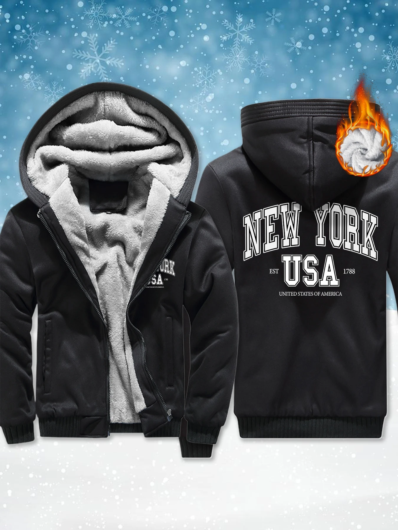 New York Usa Printing Men'S Fleece Fashion Jackets Basics Winter Coat Warm Thicken Hoodie Comfy Zipper Sportswear Loose Tops
New York Usa Printing Men'S Fleece Fashion Jackets Basics Winter Coat Warm Thicken Hoodie Comfy Zipper Sportswear Loose Tops