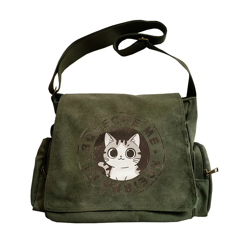 Cute Cat Print Army Green Canvas Crossbody Messenger Bag Large Capacity Multiple Pockets Go To School Book Bag
Cute Cat Print Army Green Canvas Crossbody Messenger Bag Large Capacity Multiple Pockets Go To School Book Bag