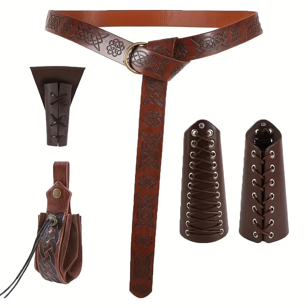 5-piece Medieval Roleplay Set Embossed Leather Belt Coin Purse Sword Scabbard Knights Wrist Guards Halloween Costume Accessories Stage Performance Props
5-piece Medieval Roleplay Set Embossed Leather Belt Coin Purse Sword Scabbard Knights Wrist Guards Halloween Costume Accessories Stage Performance Props