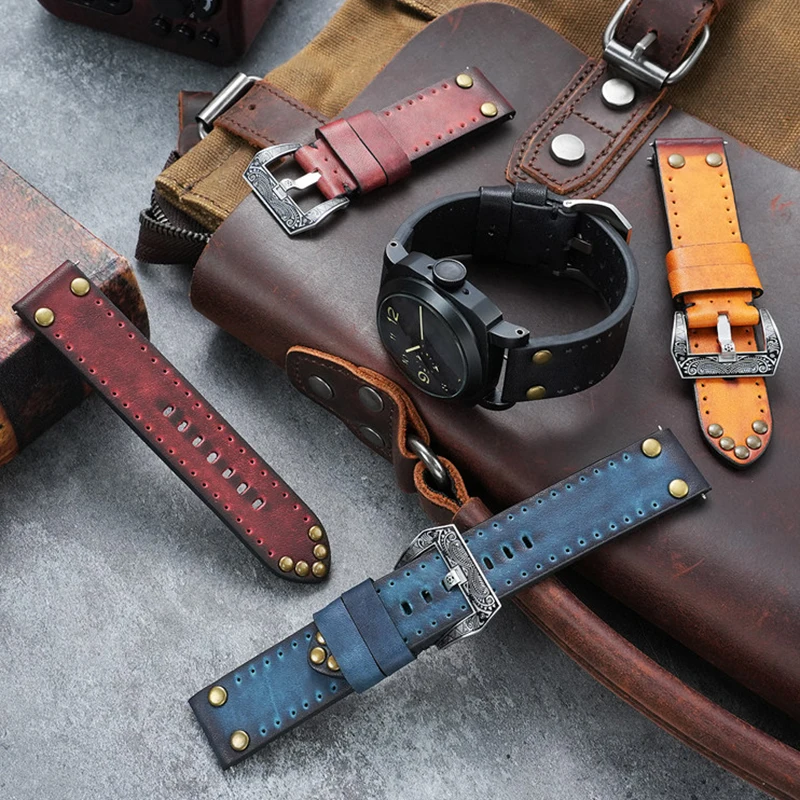 Retro genuine leather bracelet for Zenith Panerai series bracelet soft strap reinforced with rivets straight strap 20mm 22mm 24m
Retro genuine leather bracelet for Zenith Panerai series bracelet soft strap reinforced with rivets straight strap 20mm 22mm 24m