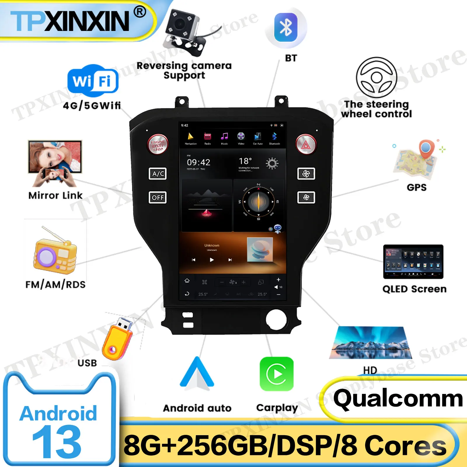 Автомобильный радиоприемник для Ford Mustang 2013-2018 Android Auto GPS-навигация Мультимедийный стереоприемник Головное устройство Автономные карты
Автомобильный радиоприемник для Ford Mustang 2013-2018 Android Auto GPS-навигация Мультимедийный стереоприемник Головное устройство Автономные карты