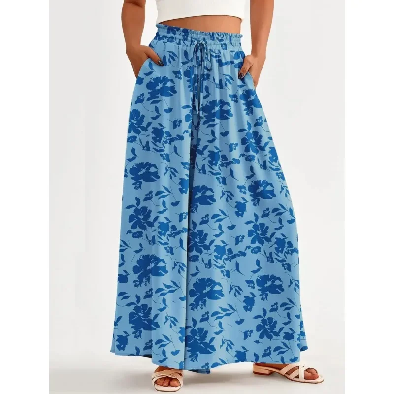 Большие размеры 1XL-5XL, женские повседневные брюки с высокой талией, широкие брюки, женские модные брюки с цветочным принтом, пляжные брюки 
Большие размеры 1XL-5XL, женские повседневные брюки с высокой талией, широкие брюки, женские модные брюки с цветочным принтом, пляжные брюки