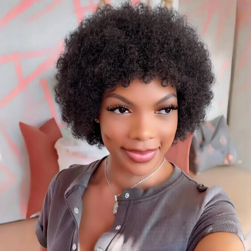Short Afro Kinky Curly Pixie Cut Human Hair Wigs for Women, full machine made Remy Human Hair Natural Black Color
Short Afro Kinky Curly Pixie Cut Human Hair Wigs for Women, full machine made Remy Human Hair Natural Black Color