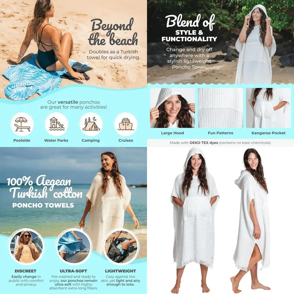 Белое хлопковое пляжное пончо с капюшоном для взрослых — быстросохнущее, идеально подходит для отпуска 33x37
Белое хлопковое пляжное пончо с капюшоном для взрослых — быстросохнущее, идеально подходит для отпуска 33x37