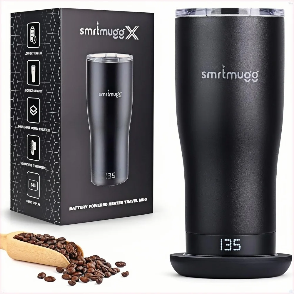 Heated Coffee Mug 19 oz., 8 Hour Battery Life, Self-Heating, Adjustable Temp Controlled, LCD Screen, Includes Cover Slider Black
Heated Coffee Mug 19 oz., 8 Hour Battery Life, Self-Heating, Adjustable Temp Controlled, LCD Screen, Includes Cover Slider Black