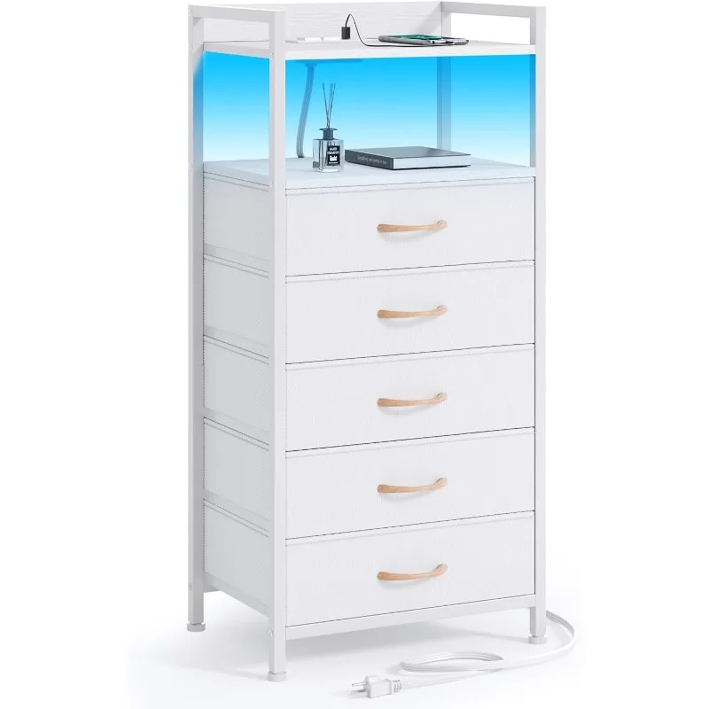 White Nightstand with 5 Storage Drawer, Tall Dresser for Bedroom with Led Light and Charging Station, Side Table Nightstand
White Nightstand with 5 Storage Drawer, Tall Dresser for Bedroom with Led Light and Charging Station, Side Table Nightstand