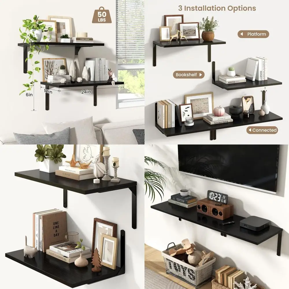 12 Inch Deep Wall Mounted Floating Shelves Set of 2, Metal Brackets Included, Rustic Wood Wide Shelves for Bathroom, Kitchen, Li
12 Inch Deep Wall Mounted Floating Shelves Set of 2, Metal Brackets Included, Rustic Wood Wide Shelves for Bathroom, Kitchen, Li