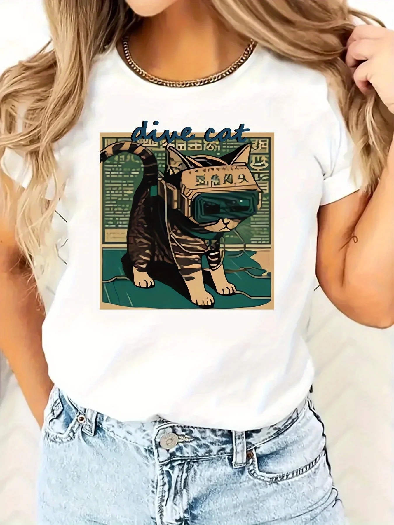 Y2k Technology Cat Графический принт Лето Осень Зима Мужские и женские футболки из чистого хлопка с короткими рукавами Роскошные уличные футболки 
Y2k Technology Cat Графический принт Лето Осень Зима Мужские и женские футболки из чистого хлопка с короткими рукавами Роскошные уличные футболки