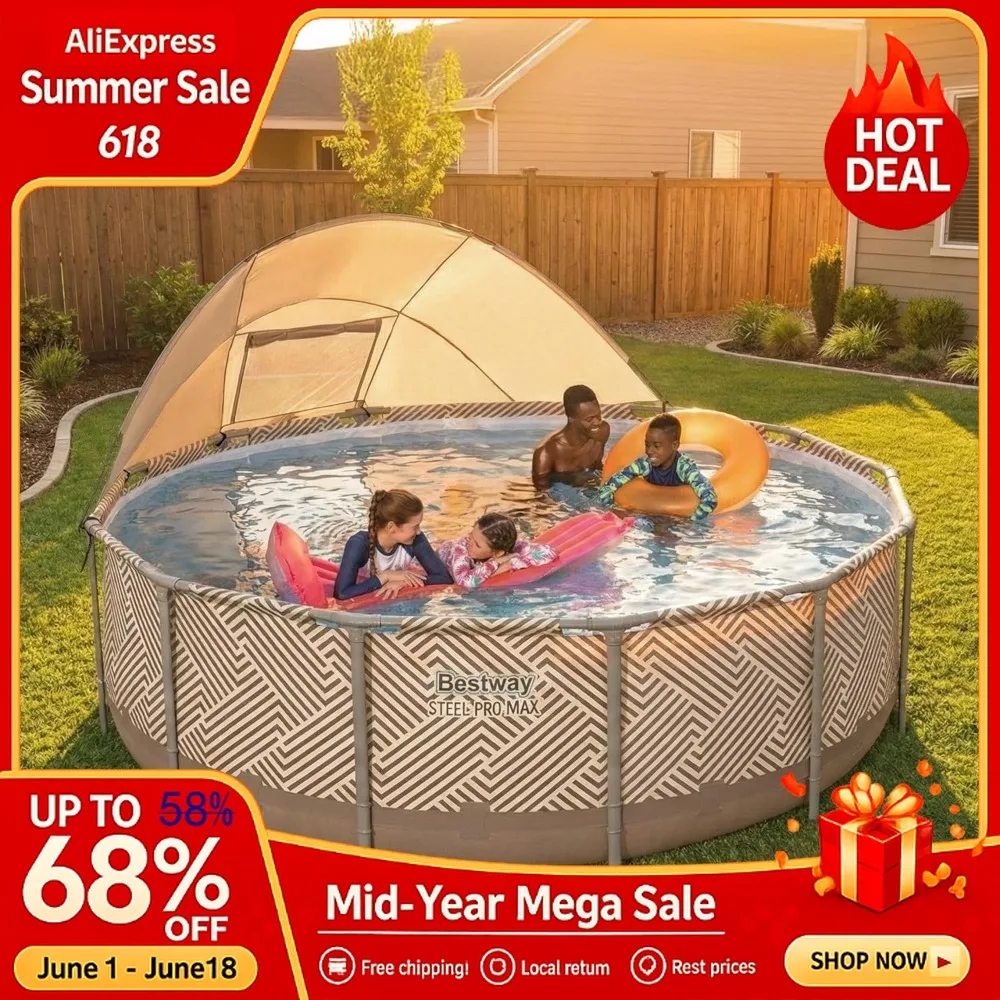 13' x 42" Above Ground Pool, Round Metal Frame Outdoor Swimming Pool Set with Canopy, Filter Pump, Ladder, Cover, Taupe, Custom
13' x 42" Above Ground Pool, Round Metal Frame Outdoor Swimming Pool Set with Canopy, Filter Pump, Ladder, Cover, Taupe, Custom