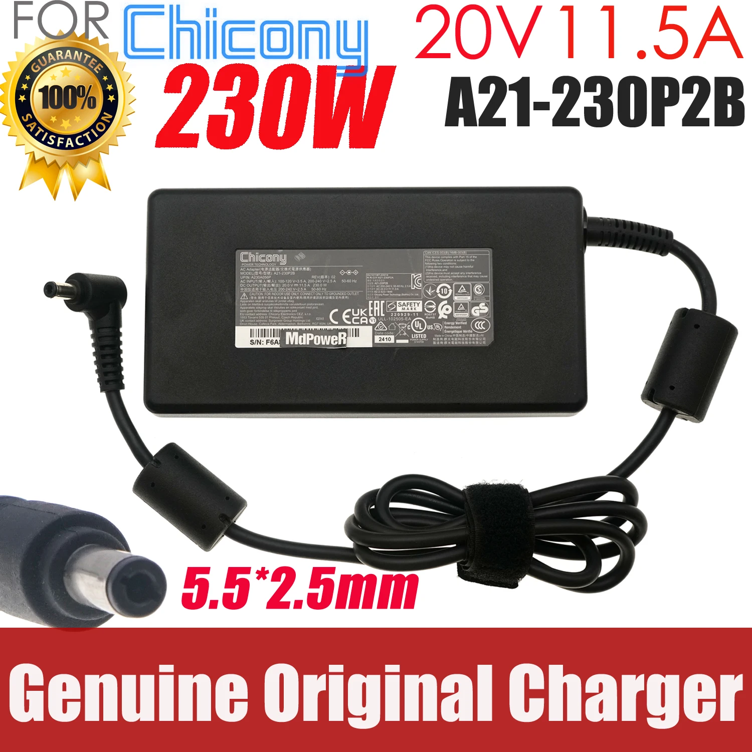 Chicony 20V 11.5A A21-230P2B A17-230P1B 230W A230A038P Laptop AC Adapter Charger Power Supply 5.5x2.5mm
Chicony 20V 11.5A A21-230P2B A17-230P1B 230W A230A038P Laptop AC Adapter Charger Power Supply 5.5x2.5mm