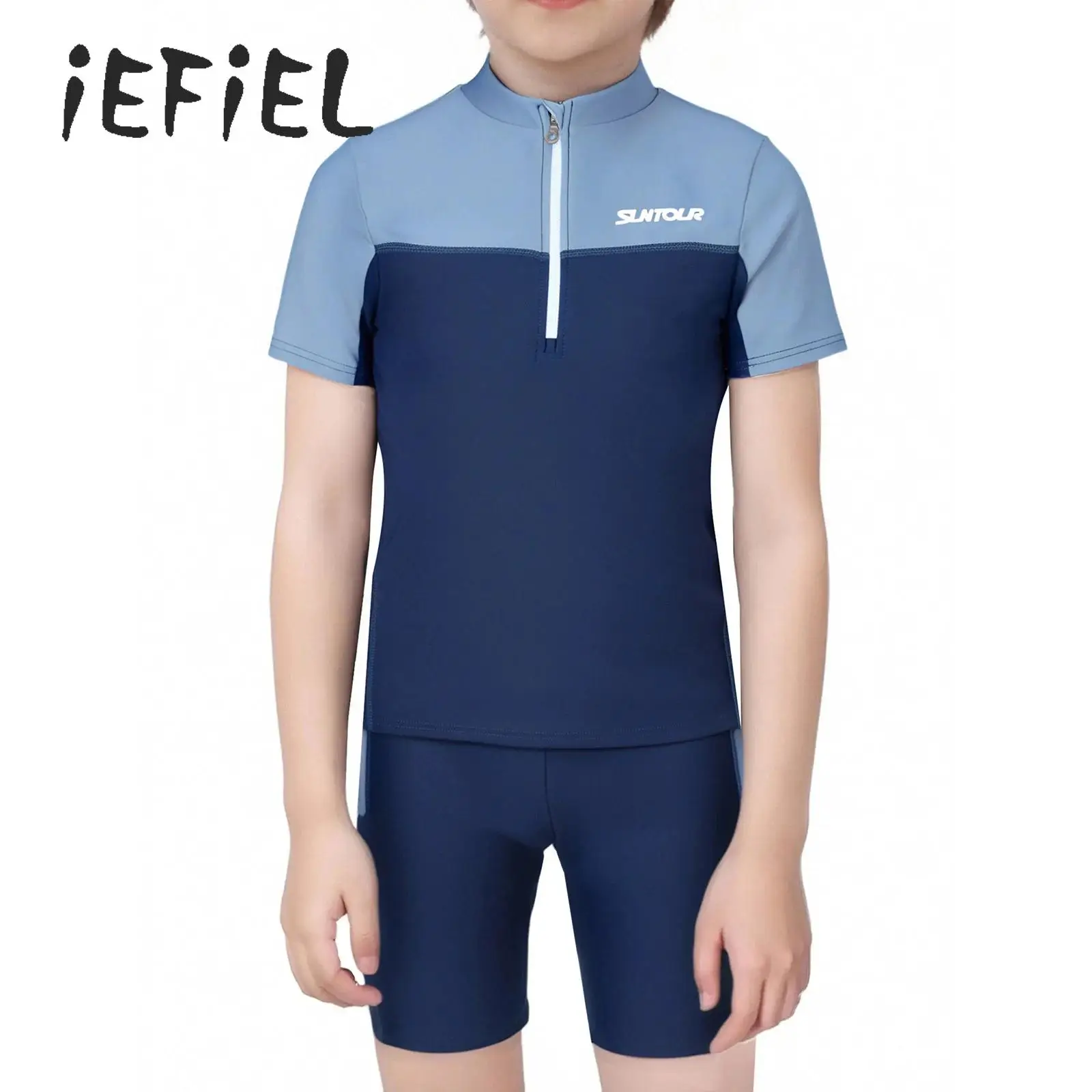 Quickdry Boys Two-Piece Swimsuits Swimwear Short Sleeve Zip Swim Shirt with Trunks Rash Guard Sets for Surfing Sport Swimming
Quickdry Boys Two-Piece Swimsuits Swimwear Short Sleeve Zip Swim Shirt with Trunks Rash Guard Sets for Surfing Sport Swimming