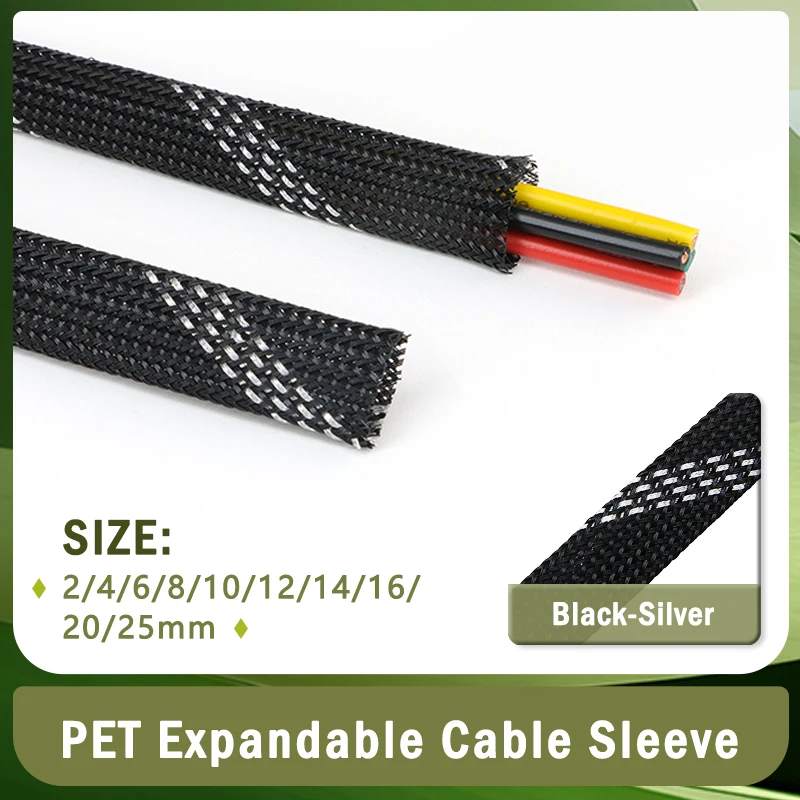 1~50m Black Silver PET Braid Sleeve 2/4/6/8/10/12/14/16/20/25mm High Density Snake Skin Cable Wrap Sheath For Electric Cables
1~50m Black Silver PET Braid Sleeve 2/4/6/8/10/12/14/16/20/25mm High Density Snake Skin Cable Wrap Sheath For Electric Cables