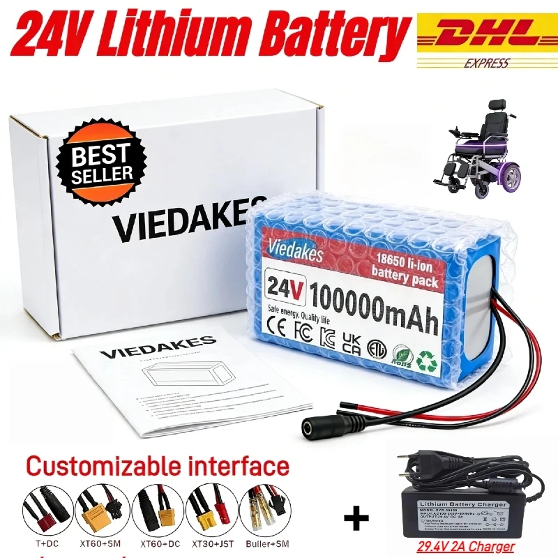 7S3P 24V 100Ah 18650 Li-Ion Battery with Charger for Electric Wheelchair Toy Car
7S3P 24V 100Ah 18650 Li-Ion Battery with Charger for Electric Wheelchair Toy Car