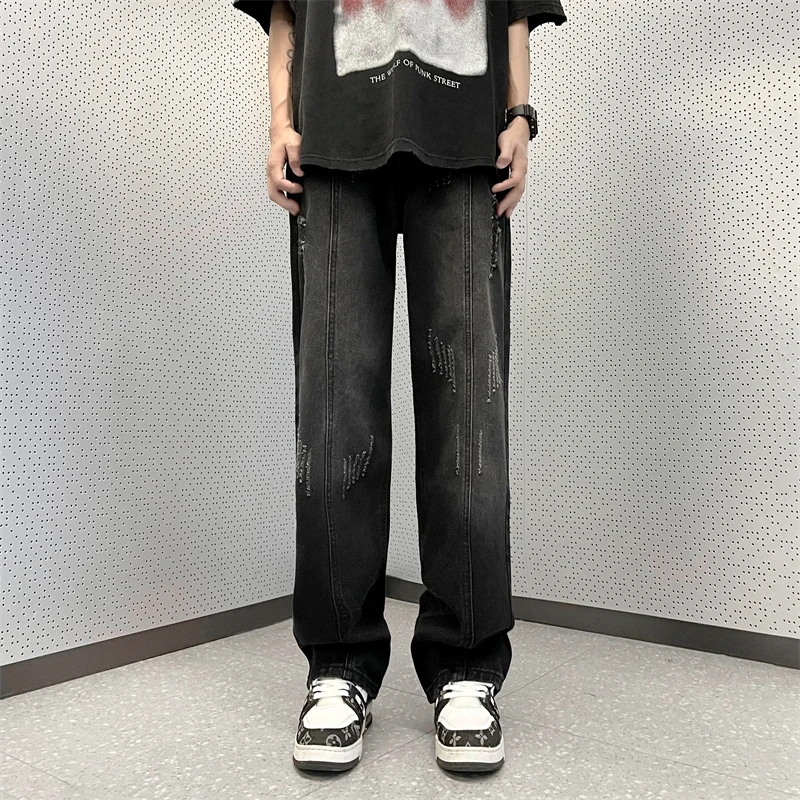 Foufurieux Summer Black Retro Distressed Jeans Men‘s Loose Casual Straight High Street Ripped Wide Leg Pants Men Trousers Male
Foufurieux Summer Black Retro Distressed Jeans Men‘s Loose Casual Straight High Street Ripped Wide Leg Pants Men Trousers Male