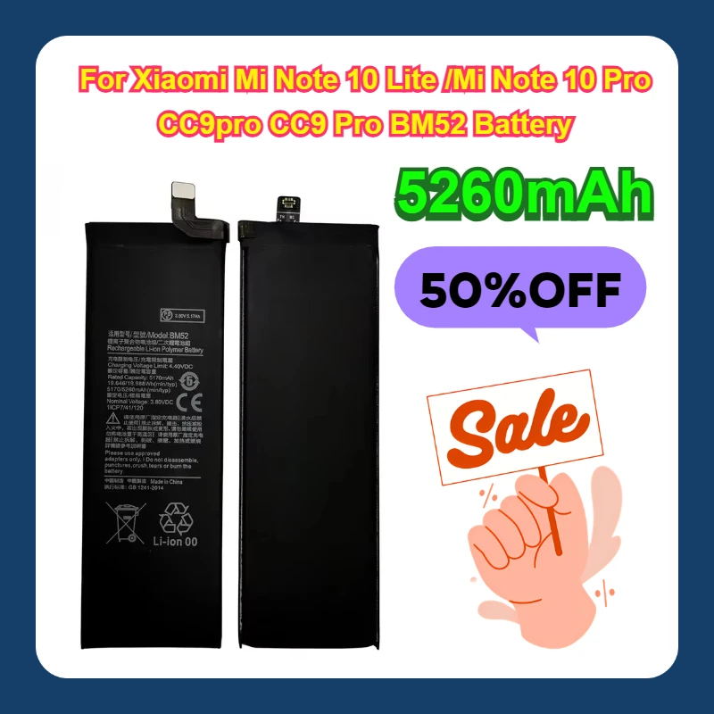 2pcs 5260mAh For Xiaomi Mi Note 10 Lite /Mi Note 10 Pro / CC9pro CC9 Pro BM52 Battery
2pcs 5260mAh For Xiaomi Mi Note 10 Lite /Mi Note 10 Pro / CC9pro CC9 Pro BM52 Battery