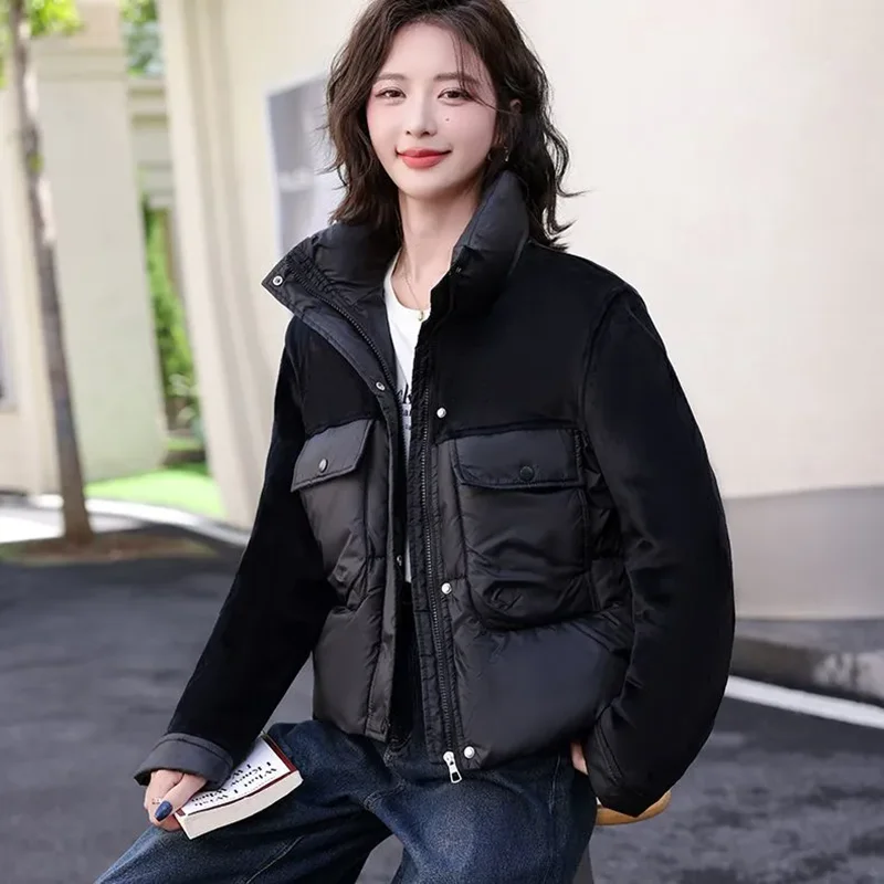 Chic Stitching Down Cotton-Padded Coat Women's Short Overcoat Winter New Vertical Collar Loose Cotton Jacket Thicke Warm Parka
Chic Stitching Down Cotton-Padded Coat Women's Short Overcoat Winter New Vertical Collar Loose Cotton Jacket Thicke Warm Parka