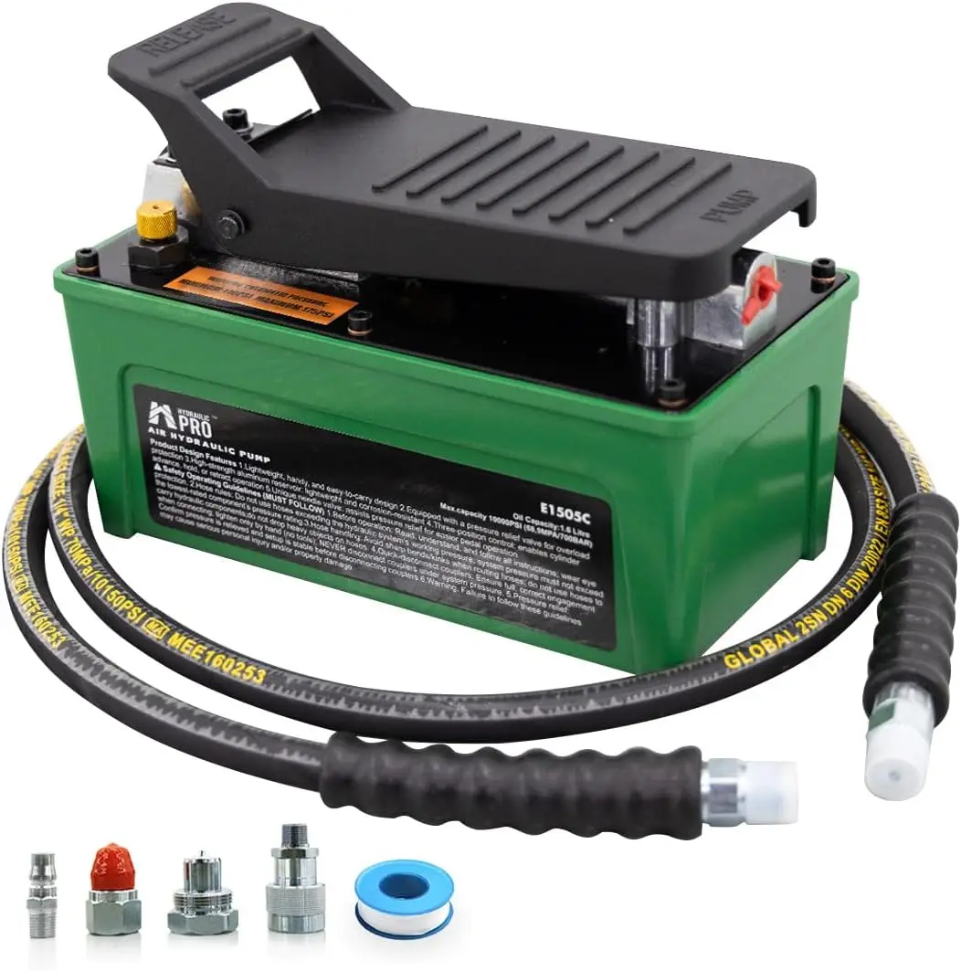 10,000 PSI Air Hydraulic Pump, NPT 3/8" Oil Outlet, NPT 1/4" Inlet, Foot Pedal Hydraulic Pumps with 6.6 ft Hose for for Auto Bod
10,000 PSI Air Hydraulic Pump, NPT 3/8" Oil Outlet, NPT 1/4" Inlet, Foot Pedal Hydraulic Pumps with 6.6 ft Hose for for Auto Bod