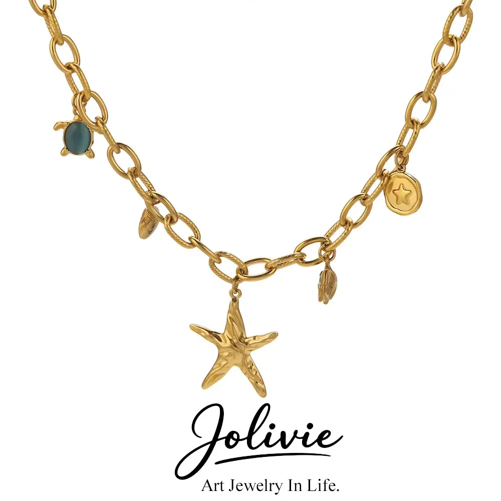 Jolivie Ocean Style Starfish Pendant Necklace For Woman Simple Fashion Gold-Plated Waterproof Stainless Steel Necklace Jewelry
Jolivie Ocean Style Starfish Pendant Necklace For Woman Simple Fashion Gold-Plated Waterproof Stainless Steel Necklace Jewelry