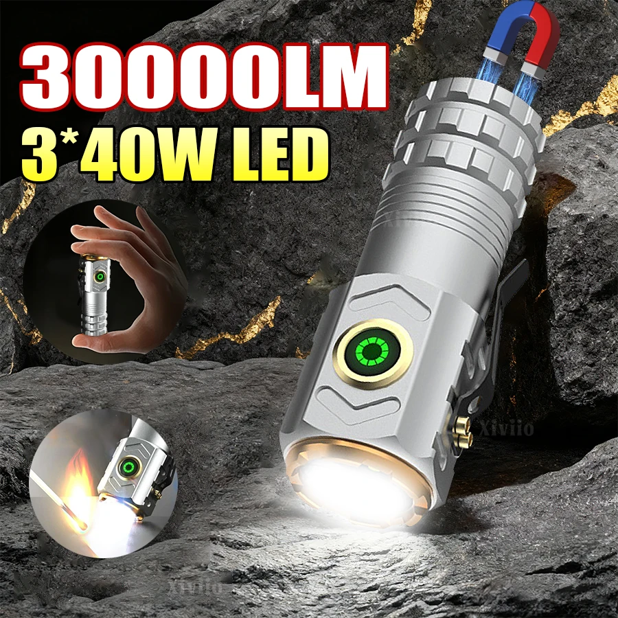 Super Bright Mini Powerful Led Flashlight 30000lm 5 Modes USB Rechargeable EDC Flash Light Torch Lamp Strong Magnet Mini Torch
Super Bright Mini Powerful Led Flashlight 30000lm 5 Modes USB Rechargeable EDC Flash Light Torch Lamp Strong Magnet Mini Torch
