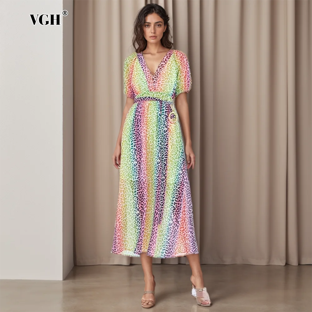 VGH Sashes Print Colorblock Dress For Women V Neck Puff Sleeve High Waist Vintage Summer Dresses Female Clothing New
VGH Sashes Print Colorblock Dress For Women V Neck Puff Sleeve High Waist Vintage Summer Dresses Female Clothing New