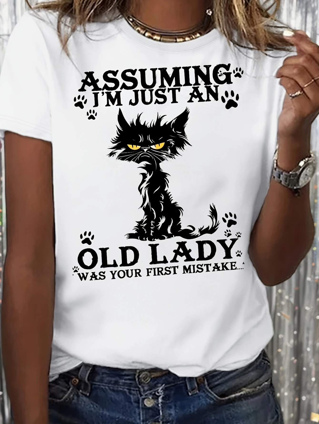 Assuming I'm Just an Old Lady" Humorous Women'S T-Shirt- 100%, Soft& Breathable, Casual Round Neck, Short Sleeve
Assuming I'm Just an Old Lady" Humorous Women'S T-Shirt- 100%, Soft& Breathable, Casual Round Neck, Short Sleeve