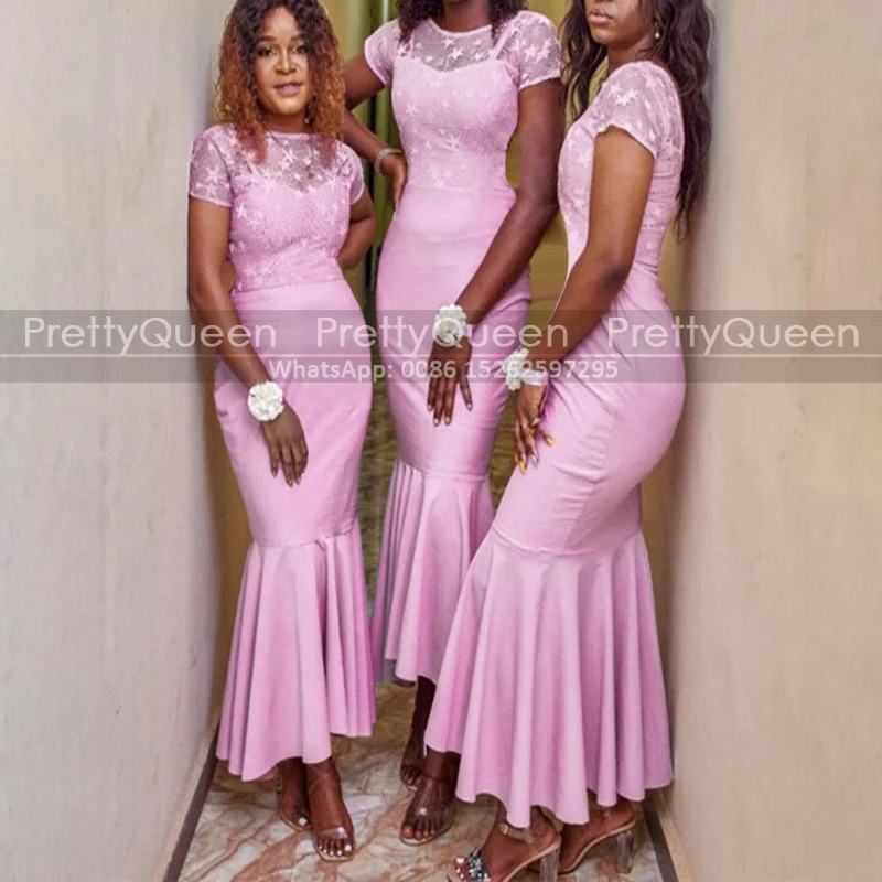 Customized Long Mermaid Bridesmaid Dresses Ankle Length Sheath Pink Lace Sheer Neck Short Sleeves Wedding Party Dress
Customized Long Mermaid Bridesmaid Dresses Ankle Length Sheath Pink Lace Sheer Neck Short Sleeves Wedding Party Dress