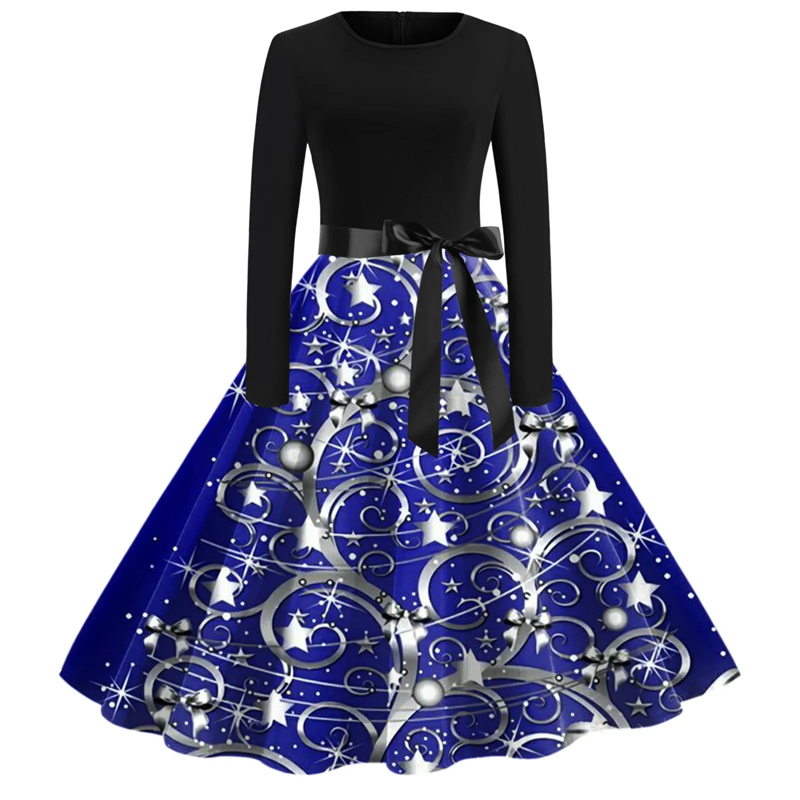 Women Fashionable Leisure Christmas Printed Dress Round Neck Long Sleeve Big Swing Female Dresses With Belt
Women Fashionable Leisure Christmas Printed Dress Round Neck Long Sleeve Big Swing Female Dresses With Belt