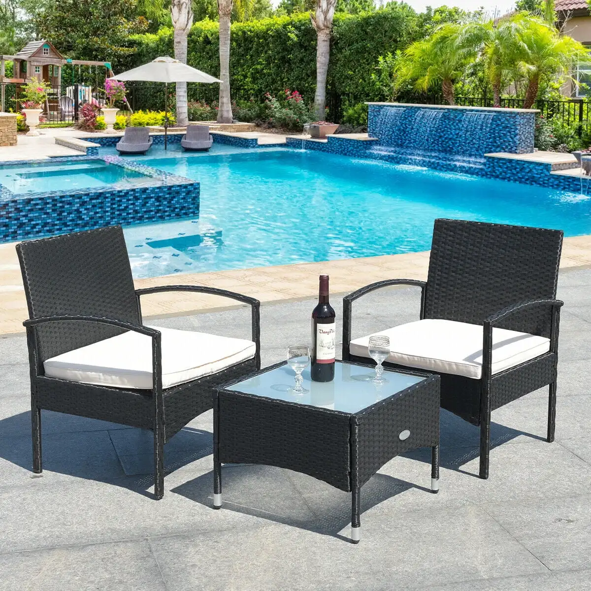 3 PCS Patio Wicker Rattan Furniture Set Coffee Table & 2 Rattan Chair W/Cushion
3 PCS Patio Wicker Rattan Furniture Set Coffee Table & 2 Rattan Chair W/Cushion
