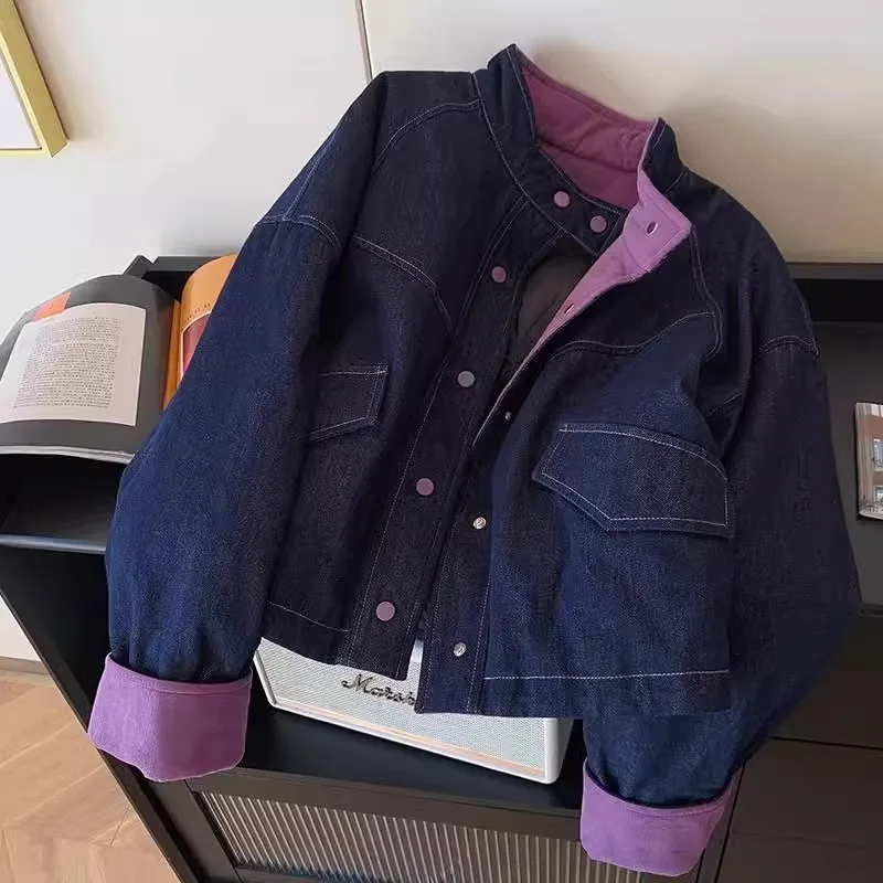 Color Blo ort Cotton Jaet Women's Denim Sle Stand Collar Winter Coat plus Size Sli Agel Trendy Outerwear
Color Blo ort Cotton Jaet Women's Denim Sle Stand Collar Winter Coat plus Size Sli Agel Trendy Outerwear